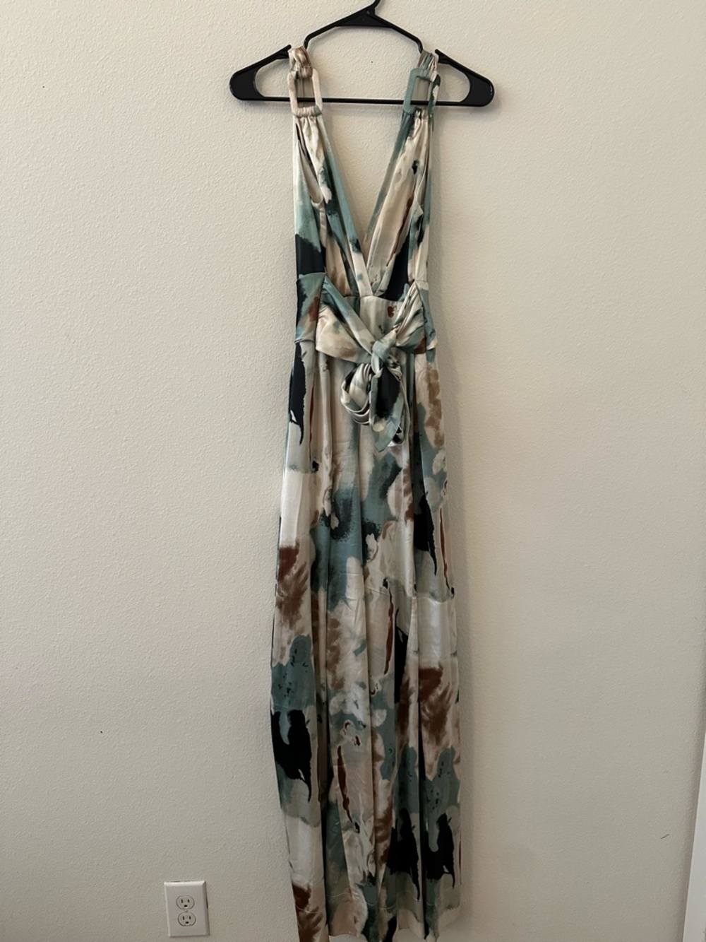 12th Tribe Sleeveless V-Neck Abstract jumpsuit in Sage, Beige & Black